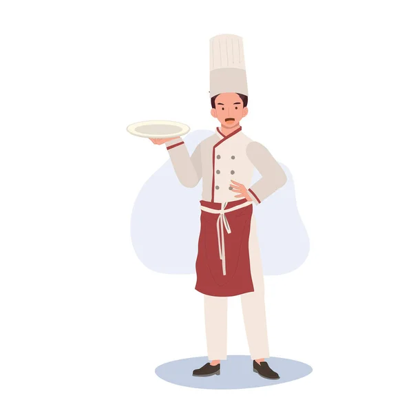 Conceito Culinária Profissional Chef Comprimento Completo Chapéu Chef Placa Uniforme — Vetor de Stock