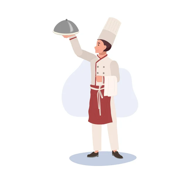 Concepto Profesional Culinario Chef Que Sirve Deliciosa Comida Gourmet Ilustración — Vector de stock