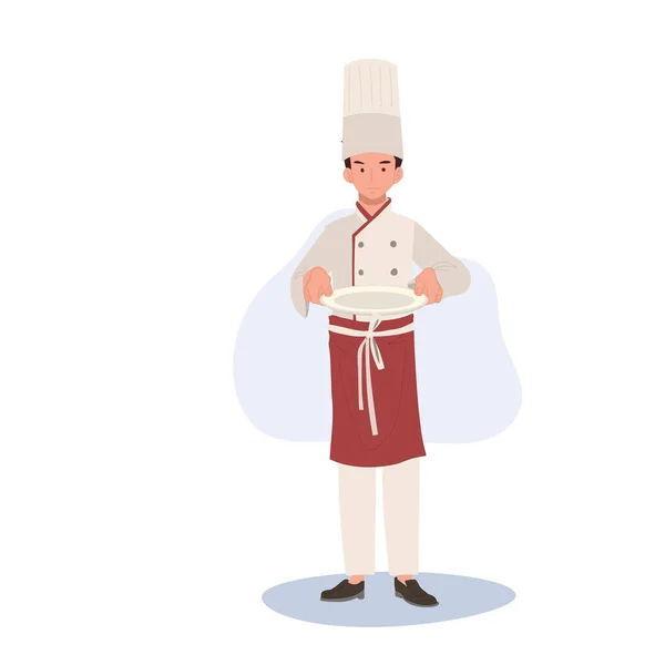 Conceito Culinária Profissional Chef Servindo Deliciosa Comida Gourmet Ilustração Desenho — Vetor de Stock