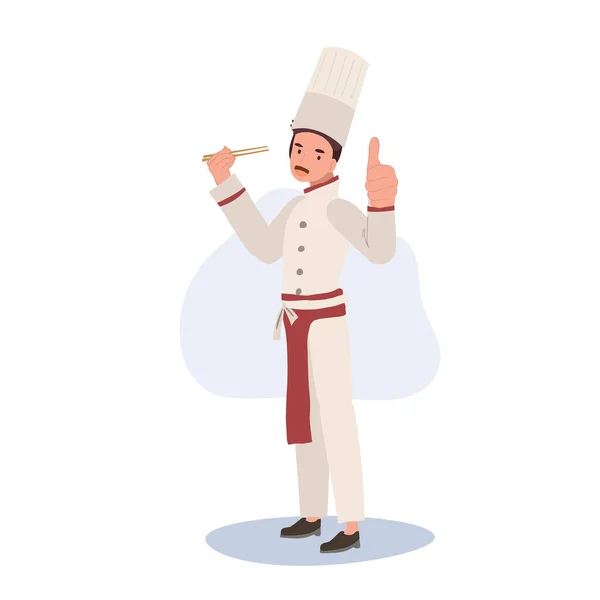 Full Length Sorridente Chef Maschio Carattere Dare Pollice Chef Che — Vettoriale Stock