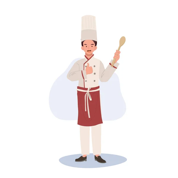 Comprimento Completo Sorrindo Masculino Chef Personagem Desistindo Polegar Chef Gesto — Vetor de Stock