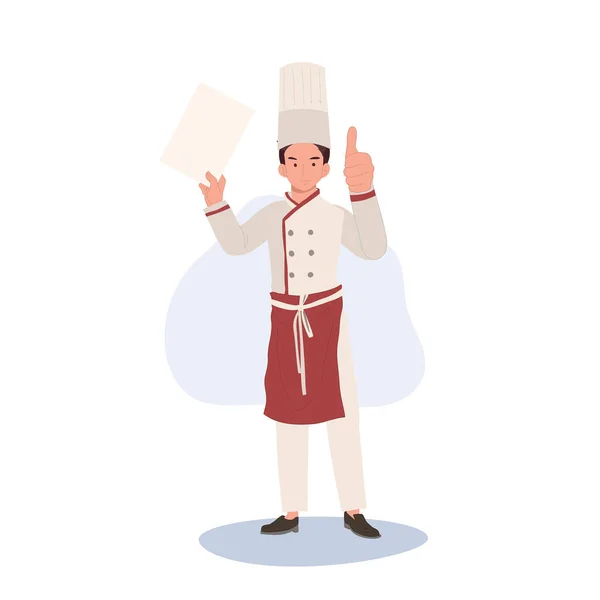 Full Length Χαμογελώντας Αρσενικό Chef Χαρακτήρα Δίνοντας Thumb Σεφ Που — Διανυσματικό Αρχείο