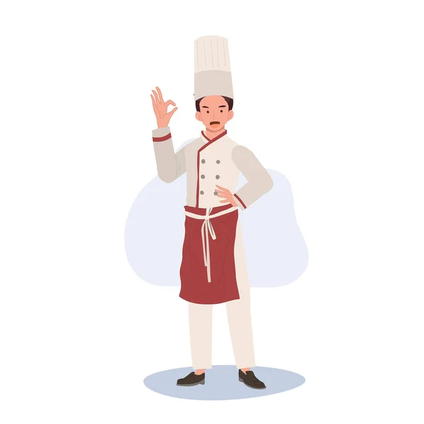 Comprimento Total Sorrindo Personagem Masculino Chef Dando Sinal Mão Chef — Vetor de Stock