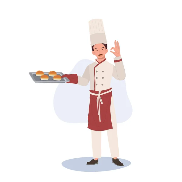 Pleine Longueur Souriant Homme Chef Caractère Donner Signe Main Chef — Image vectorielle