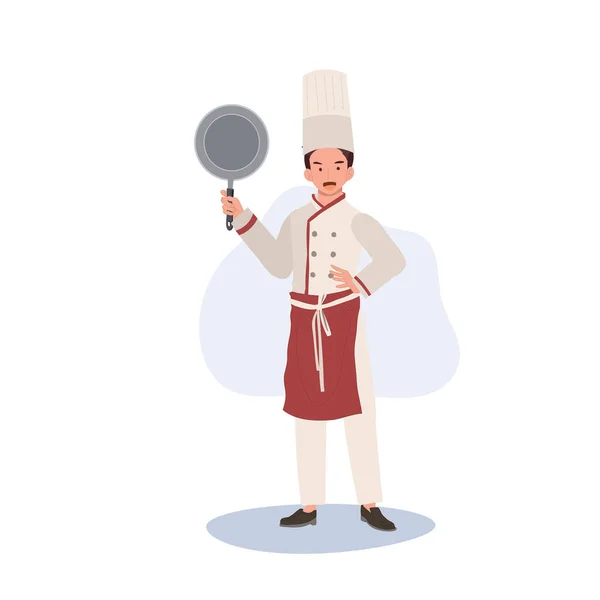 Comprimento Total Ilustração Chef Chef Masculino Profissional Chef Chapéu Segurando — Vetor de Stock