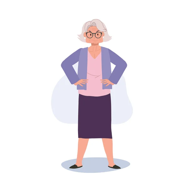 Αυτοπεποίθηση Senior Γυναίκα Στέκεται Ευγνώμων Ανώτερη Γυναίκα Στέκεται Χέρια Στους — Διανυσματικό Αρχείο