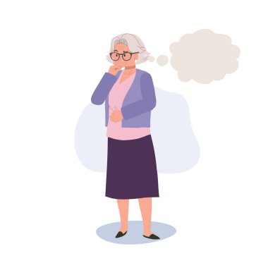 Yaratıcı Düşünce konsepti. Kıdemli Kadın Düşünce Baloncuğuyla Düşünüyor. Kıdemli Bayan Baloncukla Düşünüyor