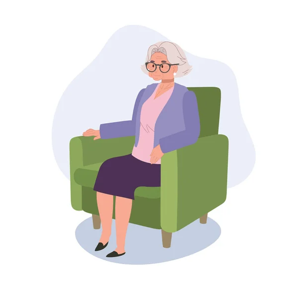 Ηρεμία Γηραιά Γυναίκα Που Ξαπλώνει Άνετα Στον Καναπέ Κυρία Που — Διανυσματικό Αρχείο