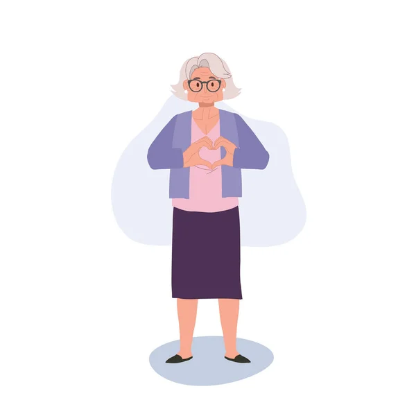 Έννοια Της Υγειονομικής Περίθαλψης Γιαγιά Ηλικιωμένη Γυναίκα Κάνει Χειρονομίες Καρδιάς — Διανυσματικό Αρχείο