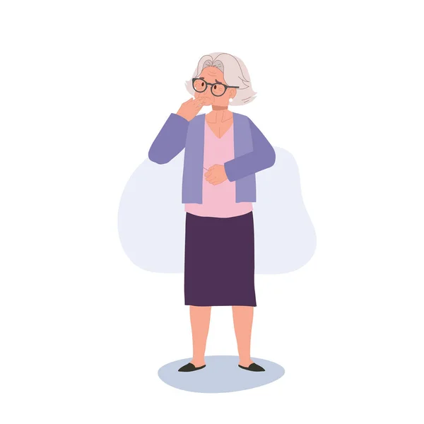 Ανησυχία Και Άγχος Concept Θλιβερή Ηλικιωμένη Κυρία Που Σκέφτεται Ζωή — Διανυσματικό Αρχείο