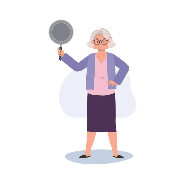 Χαρούμενη Γιαγιά Που Κρατάει Τον Παν Αυτοπεποίθηση Senior Γυναίκα Ικανότητα — Διανυσματικό Αρχείο