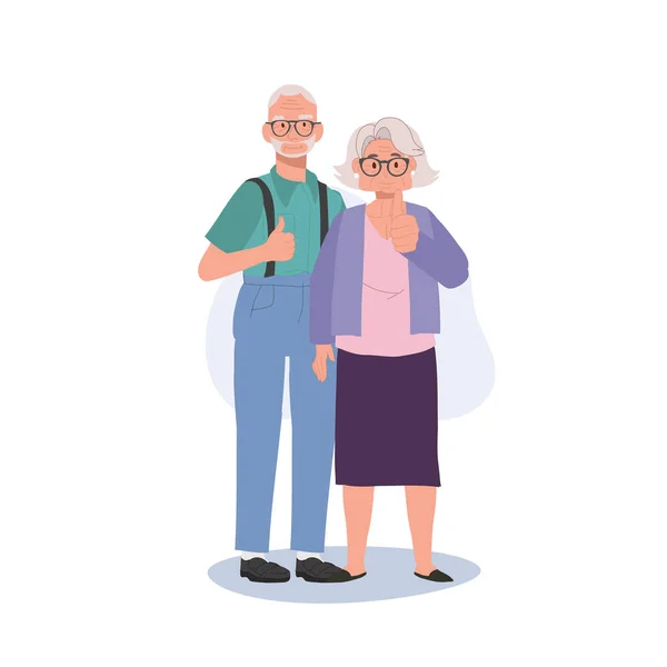Happy Senior Couple Illustration Giving Thumb Good Quality Service Positive — Stock Vector