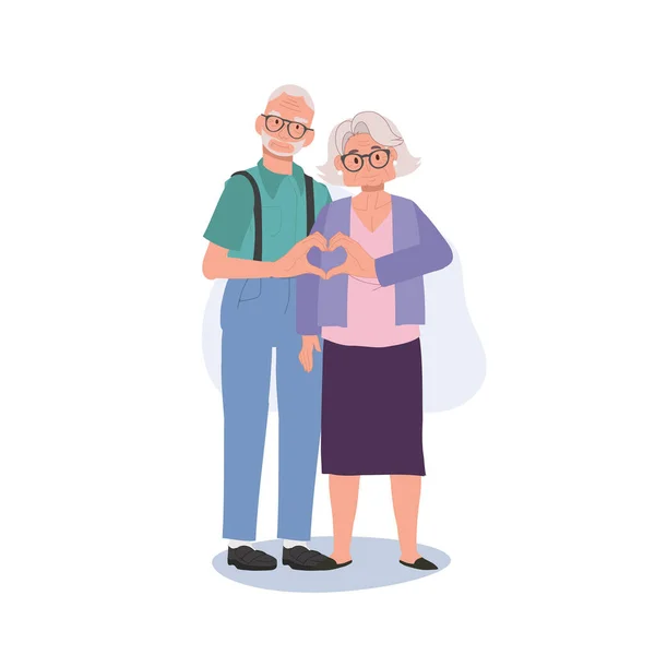 Aged Happiness Love Concept Cute Happy Elderly Couple Making Heart — Stock Vector