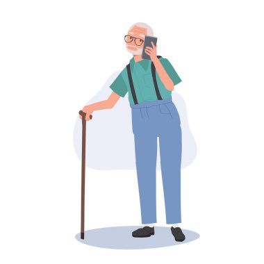 Modern Yaşlılar, Teknoloji ve Yaşlılar Konsepti. Usta adam akıllı telefondan konuşuyor.