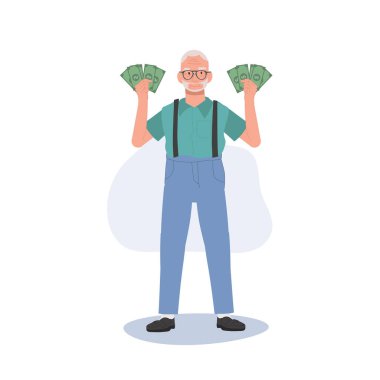 Zengin kıdemli Finansal Başarı 'nın tadını çıkarıyor. Yaşlı adamın Para Tutan Hayranı 'nın Tam Uzunluk ResmiComment.