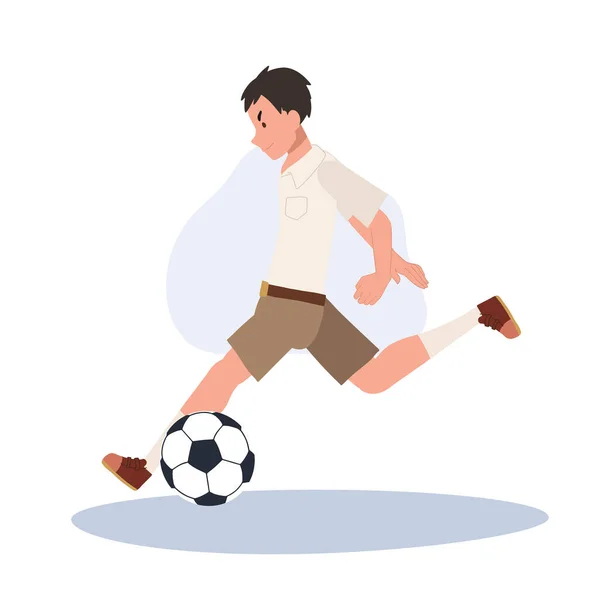 年轻的泰国学生下课后踢球 年轻的泰国学生男孩放学后踢足球 — 图库矢量图片