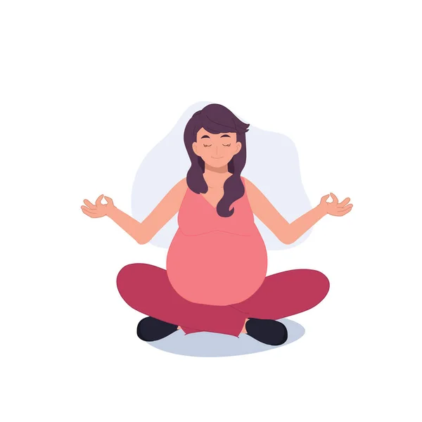 Беременная Женщина Занимается Медитацией Беременность Йога Медитация Искусство Медиации Время — стоковый вектор