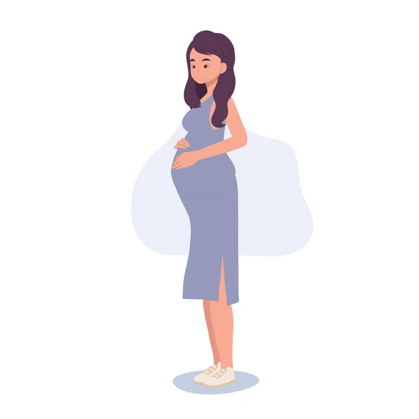 Koncepce Těhotenství Ilustrace Očekávám Mateřskou Lásku Těhotná Žena Objímající Břicho — Stockový vektor