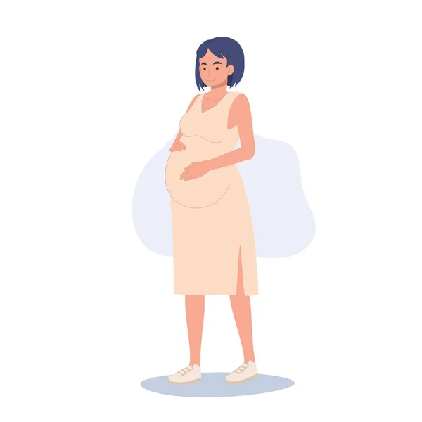 Иллюстрация Концепции Беременности Ожидании Материнской Любви Беременная Женщина Обнимает Живот — стоковый вектор