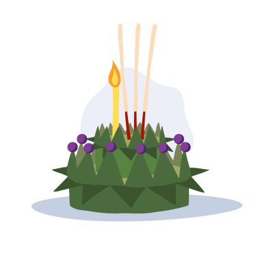 Thai Krathong Festival Illustration. Beautiful Candlelit Krathong. clipart