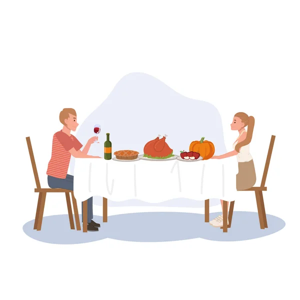 Boldog Barátok Élvezi Hálaadás Vacsora Hálaadás Ünnepe — Stock Vector