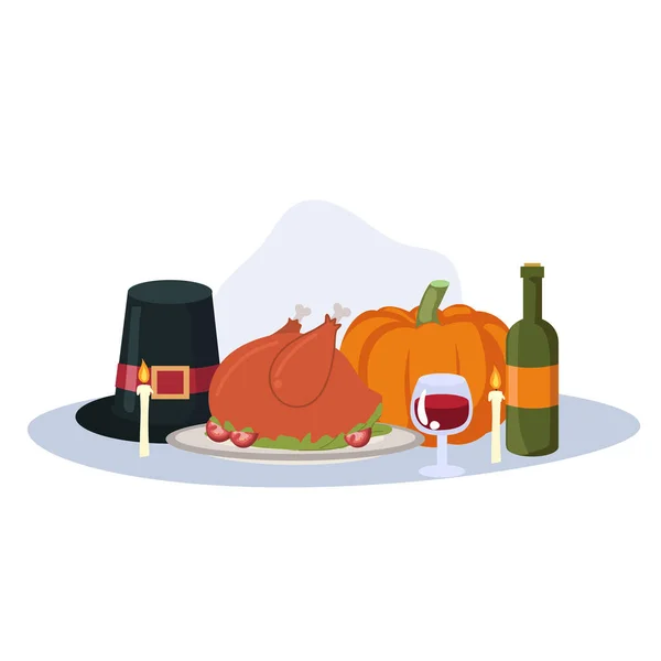 Festive Thanksgiving Object Illustration Pumpkin Turkey More Flat Vector Cartoon — Stock Vector