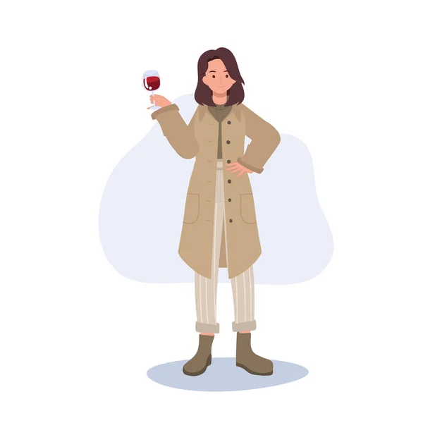 ワインのお祝い ワインで祝う人間 ワインのグラスを持つ女性 — ストックベクタ