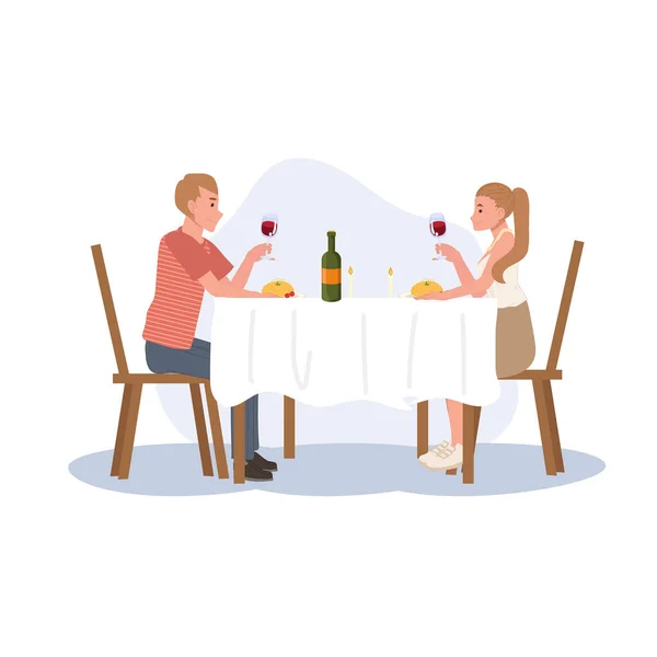 夫妇用餐的概念 浪漫餐厅约会 烛光晚餐 日期及夜间说明 — 图库矢量图片