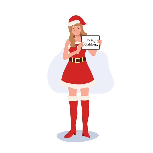 Jeune Femme Souriante Costume Père Noël Belle Fille Tenue Père — Image vectorielle