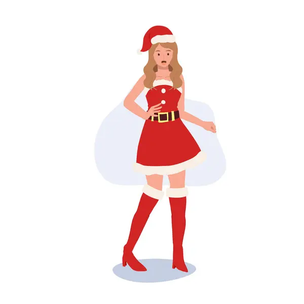 Jeune Femme Souriante Costume Père Noël Belle Fille Tenue Père — Image vectorielle