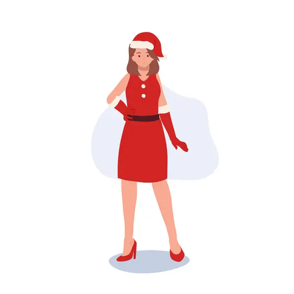 Lächelnde Junge Frau Weihnachtsmannkostüm Schöne Mädchen Weihnachtsmann Outfit Festliche Feiertagsillustration — Stockvektor