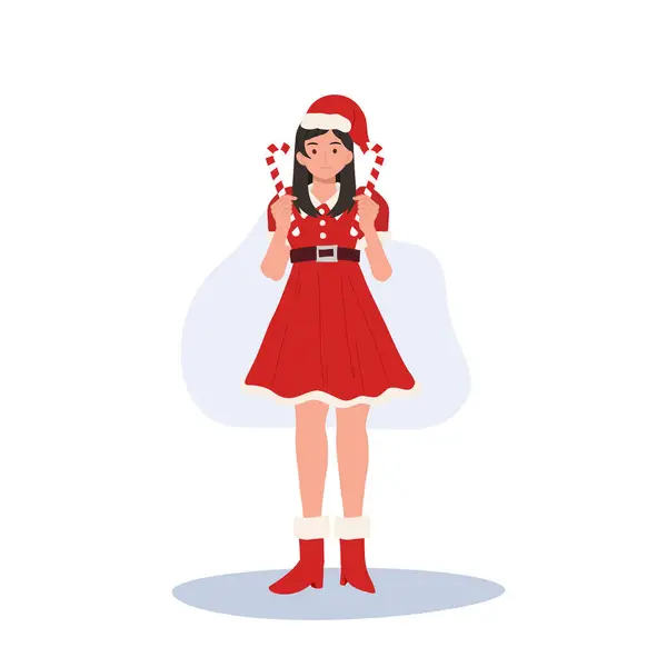 Smiling Young Woman Santa Claus Costume Beautiful Girl Santa Claus — Stock Vector