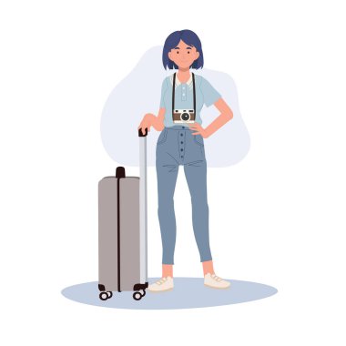 Bagajı Taşıyan Seyahat Kadını. Bagajı Taşıyan Turist.