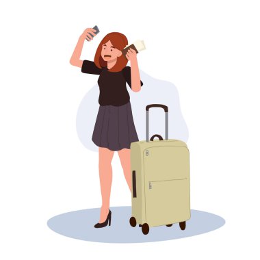 Seyahat Konsepti. Tarz sahibi kadın bavulunu taşırken selfie çekiyor. Bavulla Seyahat Eden Kadın 