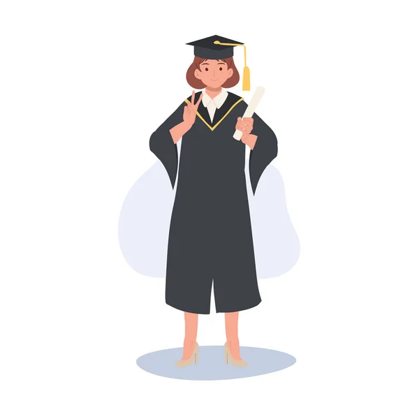 Oktatás Érettségi Emberek Koncepciója Mosolygó Graduating Student Cap Gown Ünnepeljük — Stock Vector