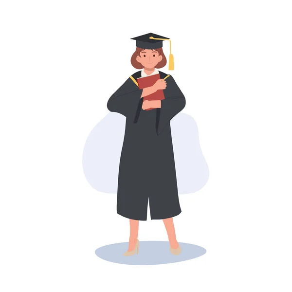Εκπαίδευση Αποφοίτηση Και Άνθρωποι Έννοια Νεαρή Γυναίκα Απόφοιτος Κρατώντας Ένα — Διανυσματικό Αρχείο