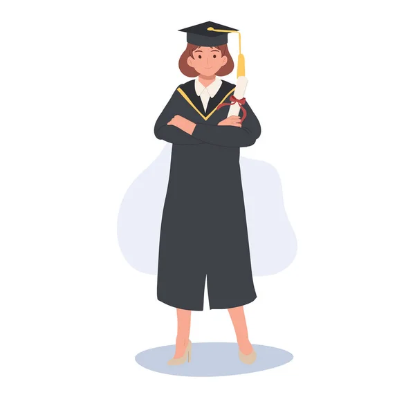 Εκπαίδευση Αποφοίτηση Και Άνθρωποι Έννοια Πτυχιούχος Αυτοπεποίθηση Στο Cap Gown — Διανυσματικό Αρχείο