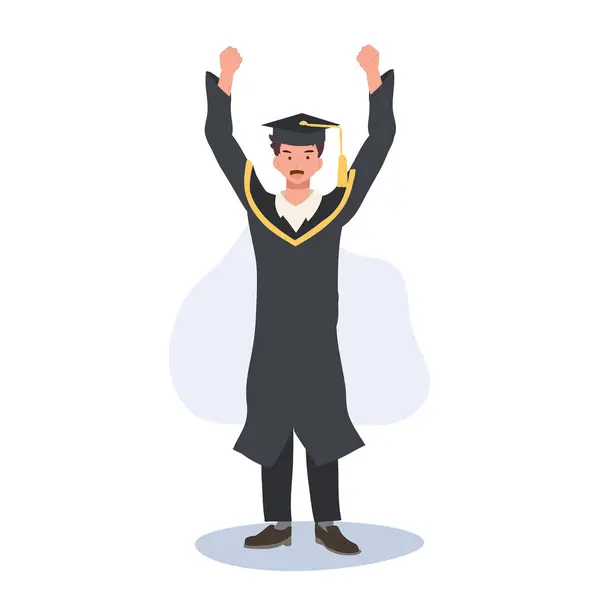 Education Graduation People Concept Smiling Graduating Student Cap Gown Celebrating — Stock Vector