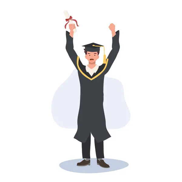 Oktatás Érettségi Emberek Koncepciója Mosolygó Graduating Student Cap Gown Ünnepeljük — Stock Vector