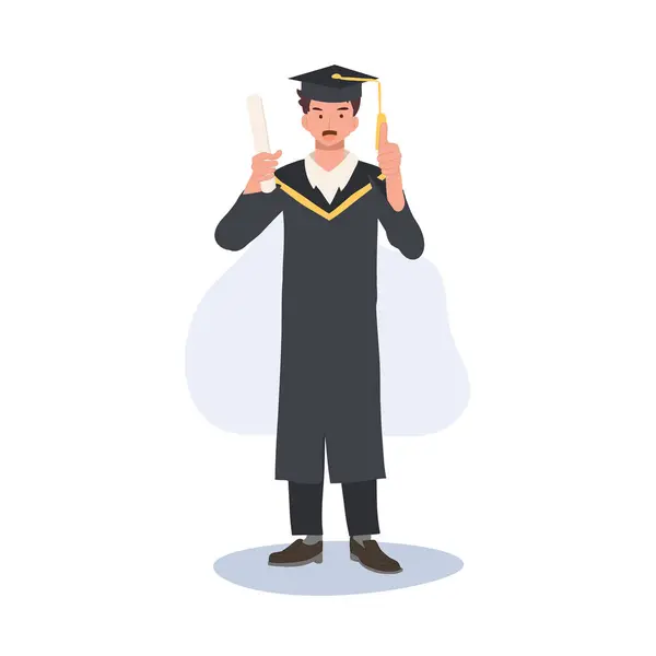Oktatás Érettségi Emberek Koncepciója Mosolygó Graduating Student Cap Gown Van — Stock Vector