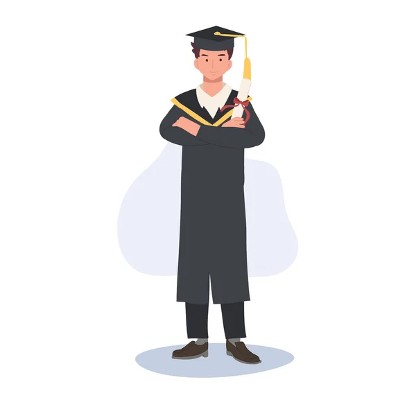 Εκπαίδευση Αποφοίτηση Και Άνθρωποι Έννοια Πτυχιούχος Αυτοπεποίθηση Στο Cap Gown — Διανυσματικό Αρχείο