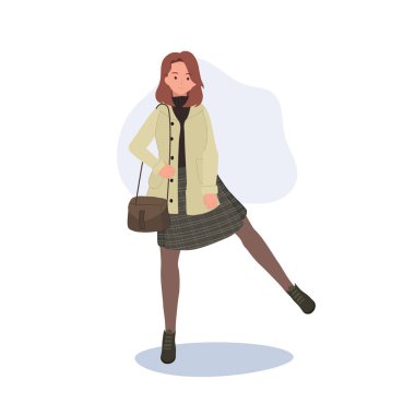 Güzel bir kawaii kızı şık giyinmiş. Sevimli Genç Moda. Kore Biçimli Yapıştırıcı 
