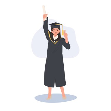 Eğitim, mezuniyet ve insanlar konsepti. Gülümseyen Cap ve Cüppeli Öğrenci Başparmak yukarı. Eğitimde Başarı Kutlaması