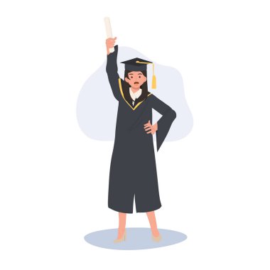 Eğitim, mezuniyet ve insanlar konsepti. Cap ve Gown 'da Gülümseyen Öğrenci. Eğitimde Başarı Kutlaması