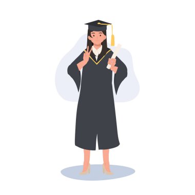 Eğitim, mezuniyet ve insanlar konsepti. Cap ve Gown 'da Gülümseyen Öğrenci. Eğitimde Başarı Kutlaması