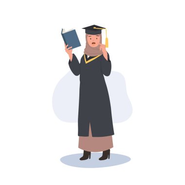 Eğitim, mezuniyet ve insanlar konsepti. Genç Müslüman Kadın Mezuniyet Kitabı Tutuyor. Diplomalı Gülümseyen Öğrenci.