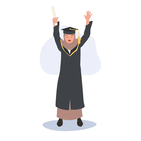 Educação Graduação Conceito Pessoas Mulher Muçulmana Sorridente Estudante Cap Gown — Vetor de Stock