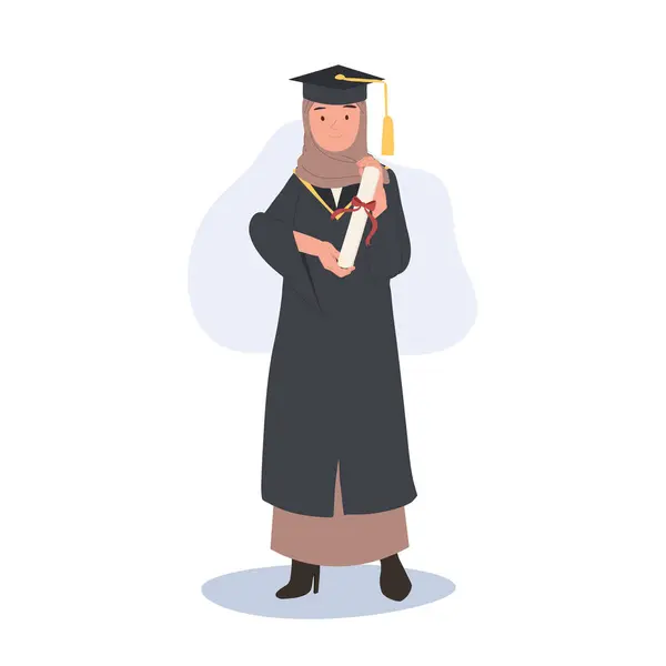 Εκπαίδευση Αποφοίτηση Και Άνθρωποι Έννοια Χαμογελώντας Μουσουλμάνα Γυναίκα Αποφοίτηση Φοιτητής — Διανυσματικό Αρχείο