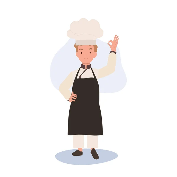 Jeune Chef Montrant Signe Happy Chef Doing Signe Main Geste — Image vectorielle