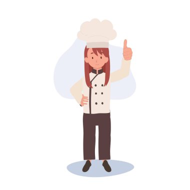 Mutlu Aşçı Çocuk Onay İşareti Veriyor. Parmak Kalkmış Hareketli Çocuk Aşçı